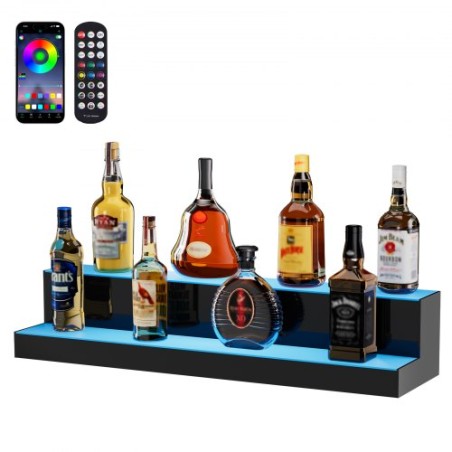 LED Lighted Liquor Bottle Display Bar Shelf RF & App Control 30" 2-Step