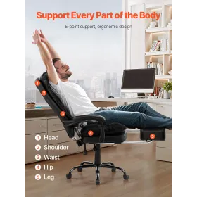 Executive Office Chair High Back Chair With Footrest Lumbar Pillow Black