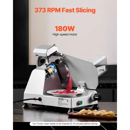 Commercial Meat Slicer, 10 inch Electric Deli Food Slicer, 180W Meat Cutter with a Premium 65Mn Blade, 0-0.4 inch Adjustable Thi