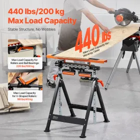 4-in-1 Woodworking Roller Stand Max Load 440 lb Adjustable Height 33-50 in