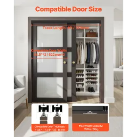 Bypass Door Hardware 4ft Bypass Closet Door Track Kit for 2 Door System