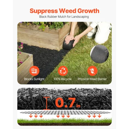 Rubber Mulch for Landscaping, Recycled Rubber Mulch Mat 120 x 4.5 in, Permanent Rubber Pathway, Natural-Looking Black Mulch Gard