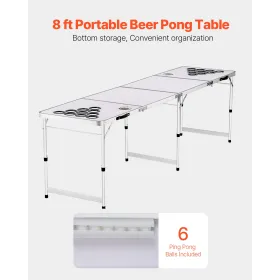 2.4 m bærbar øl pong bagklap bord fest spillhuller pong bolde