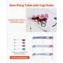 8 Foot Portable Beer Pong Table, Folding Tailgate Table, Cup Holes, Dry Erase Markers and Carrying Handles, Adjustable Height, L