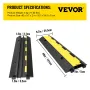 Cable Protector Ramp, 4 Packs 2 Channels Speed Bump Hump, 101x24.5x5 cm Rubber Modular Speed Bump Rated 4989.5 kg Load Capacity,