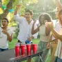 8 Foot Portable Beer Pong Table, Foldable 36 inch Heightened Table, Carrying Handles and 6 Pong Balls, Lightweight Tailgate Tabl