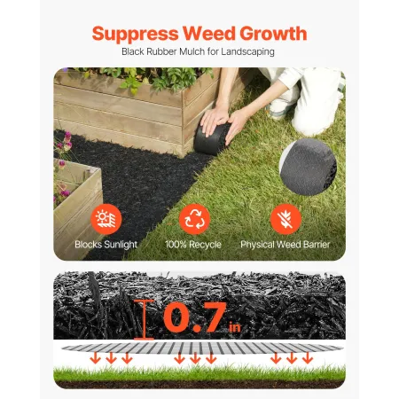 Rubber Mulch for Landscaping, 2 Rolls Recycled Rubber Mulch Mat 120 x 4.5 in, Permanent Rubber Pathway, Natural-Looking Black Mu