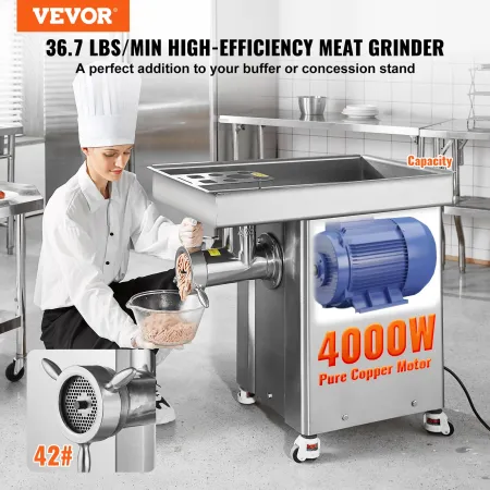 Meat Grinder, 36.7 Lbs/Min Capacity Electric Meat Grinders w/ Blade, Grinding Plate, Sausage Maker, Stainless Steel Commercial M