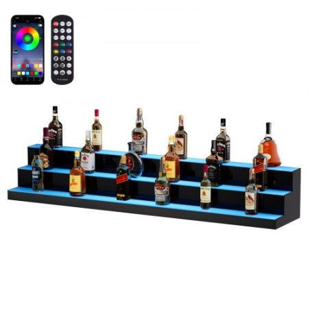 LED Lighted Liquor Bottle Display Bar Shelf RF & App Control 60" 3-Step