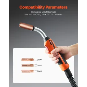 250Amp MiG svejsepistol med 15ft kabel til 0,030 "0,035" & 0,045 "ledninger