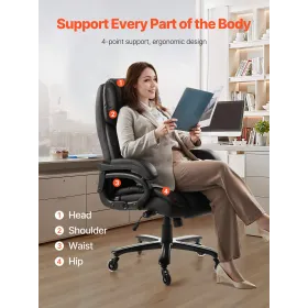 Executive Chair High Back Office Chair Knob-Control Lumbar Support Black