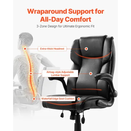 Executive Chair, High Back Office Chair with Flip-up Armrests & Lumbar Support, Ergonomic Desk Chair Adjustable Tilt & Height, P