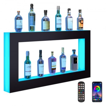 LED Lighted Liquor Bottle Display Bar Shelf RF & App Control 48 Inch