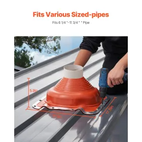 2 Pcs Metal Roof Pipe Flashing Boot Fit 6-1/4" - 11-3/4" Pipe Red Silicone