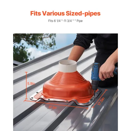 2 PCs Roof Pipe Flashing Boots, Fit Pipe OD 6-1/4" - 11-3/4", Flexible Silicone Roofing Jack Pipe Flashing, High Temp -101℉ - 43