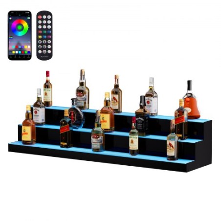 LED Lighted Liquor Bottle Display Bar Shelf RF & App Control 48" 3-Step