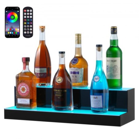 LED Lighted Liquor Bottle Display Bar Shelf RF & App Control 24" 2-Step