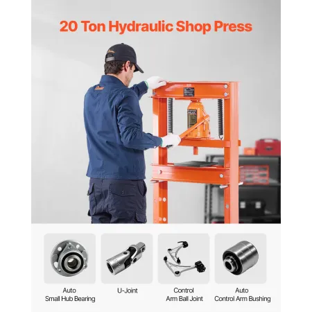 Hydraulic Shop Press, 20 T H-Frame Shop Press with Press Plate & Triangular Support, Stable Garage Floor Adjustable Hydraulic Pr