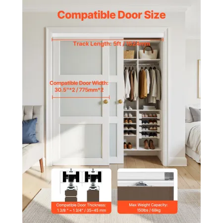 Bypass Door Hardware 5ft Bypass Closet Door Track Kit til 2