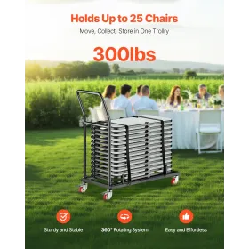 Folding Chair Rack Cart for 25 Chairs of 300 LBS L-shape Horizontal