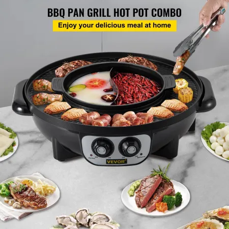 2 i 1 elektrisk grill og varm gryde, 2200W BBQ pan grill og