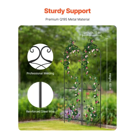 Garden Trellis for Climbing Plants, 60 x 15 in, 2 Packs Rustproof Metal Garden Flower Trellis, Outdoor Climbing Rose Trellis Cuc