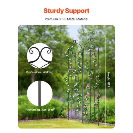 Garden Trellis for Climbing Plants, 87 x 20 in, 2 Packs Rustproof Metal Garden Flower Trellis, Outdoor Climbing Rose Trellis Cuc