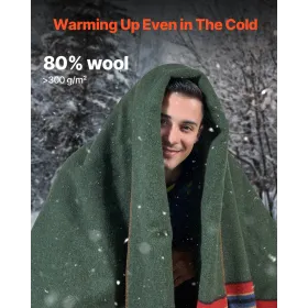 Wool Camping Blanket 64" x 88" Warm for Camping Hiking Travel Texture