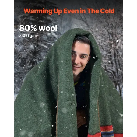Wool Camping Blanket 1,62x2,23 m (64" x 88") Warm for Camping Hiking Travel Texture