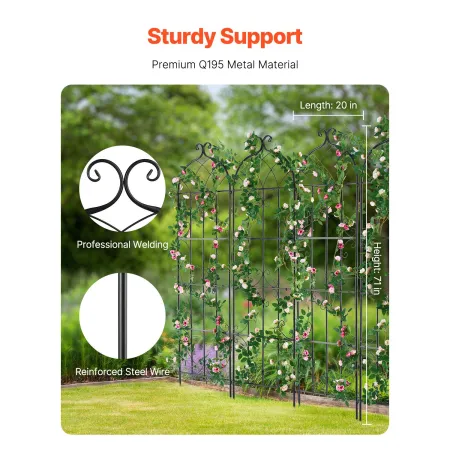 Garden Trellis for Climbing Plants, 71 x 20 in, 6 Packs Rustproof Metal Garden Flower Trellis, Outdoor Climbing Rose Trellis Cuc
