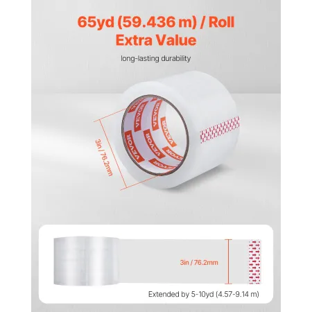 Clear Packing Tape, 3 inches Core, 6 Rolls 3 Inches x 65 Yards Packing Tapes, 2.7 Mil Thick, Heavy Duty Packaging Tape Designed 