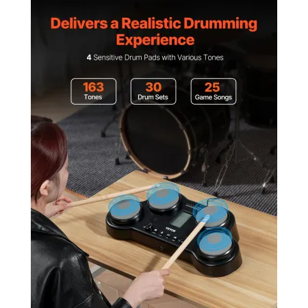 Electric Drum Set Tablet 4 Pads 163 Sounds Headphone Jack