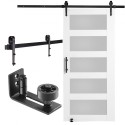 Stalddør og hardware -kit 42 "x 84" træ og glas glidende stalddørsæt