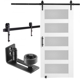 Stalddør og hardware -kit 42 "x 84" træ og glas glidende stalddørsæt