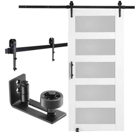 Stalddør og hardware -kit 42 "x 84" træ og glas glidende stalddørsæt