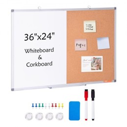 36"x 24" Whiteboard & Cork Board Combo with Aluminum Frame for School Home