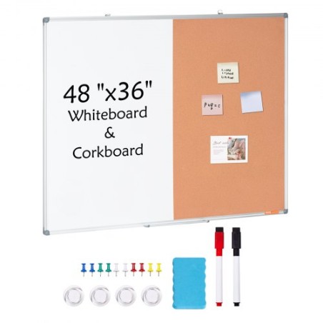 48"x 36" Whiteboard & Cork Board Combo with Aluminum Frame for School Home