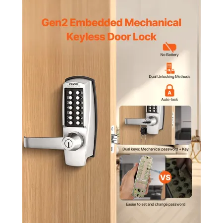 Mekanisk nøglefri indgangsdørlås 14 Key Mechanical Door Lock