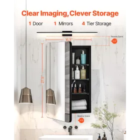 Medicine Cabinet, 16.5 x 27.5 inch, Medicine Cabinet for Bathroom with Mirror, Aluminum Frame Bathroom Wall Cabinet, 3-layer Adj