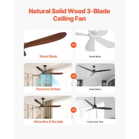 72" Wood Blade Ceiling Fan No Light Remote Control Reversible Motor Walnut