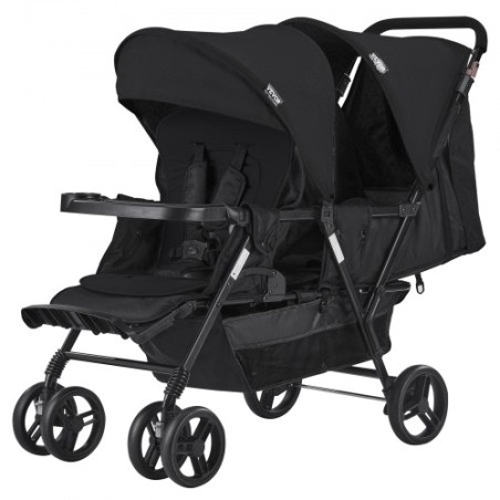 Double Stroller Foldable Lightweight Twin Tandem Stroller Black