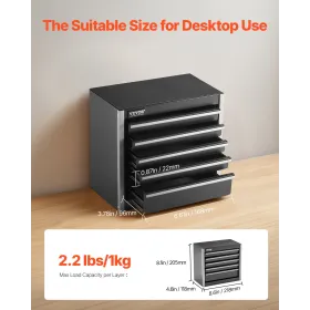 Tool Box 8.6-inch Portable Metal Tool Box with 5 Drawers Tool Organizer