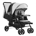Double Stroller Foldable Lightweight Twin Tandem Stroller Light Gray+Black