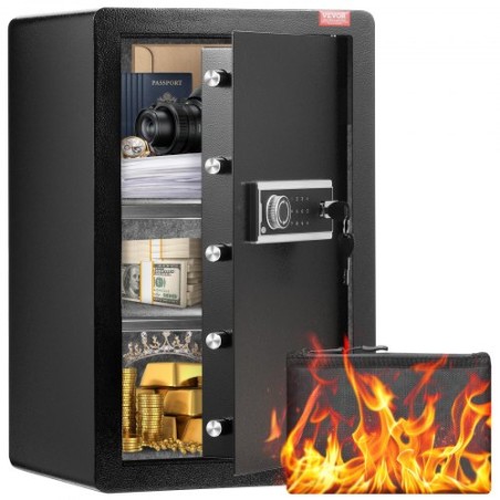 Single Door 4.0 cu.ft Safe Box with Key Lock & Password LED Light Black