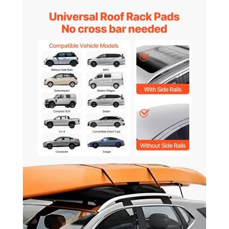 Soft Roof Rack Pads, 31.5" Universal Car Roof Rack Pad, 176LBS Load Capacity Luggage Kayak Carrier with 4 Tie-Down Straps, 2 Qui