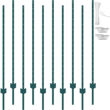 5 Feet Fence Post 10 Pack T-Post Heavy Duty Metal Fence Posts Green