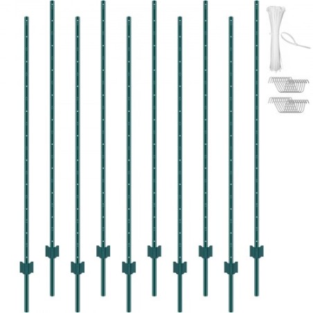 6 Feet Fence Post 10 Pack T-Post Heavy Duty Metal Fence Posts Green