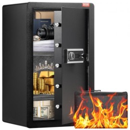 Single Door 3.5 cu.ft Safe Box with Key Lock Password & Fingerprint Black
