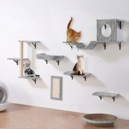 Wall Mounted Cat Shelves Tree with Jump Boards Hammock Sofa Grip Set of 6