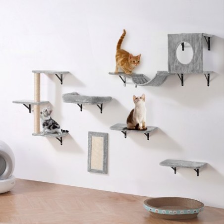 Wall Mounted Cat Shelves Tree with Jump Boards Hammock Sofa Grip Set of 6